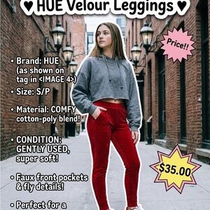 HUE Girls Velour Leggings - Red